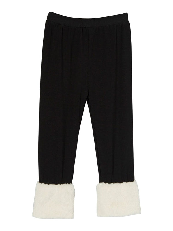 Baby Girls Black Cream Soft Faux Fur Ankle Trim Leggings 9-24M - SophiasStyle.com